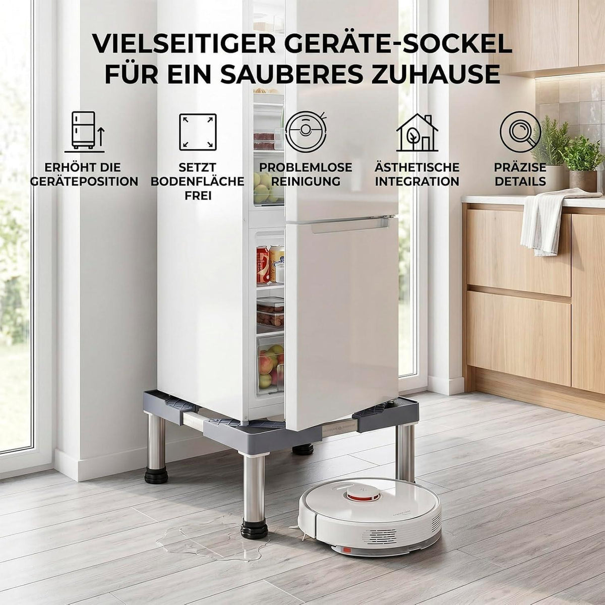 Kühlschrank Untergestell verstellbar, Grau – Stabil & Ergonomisch