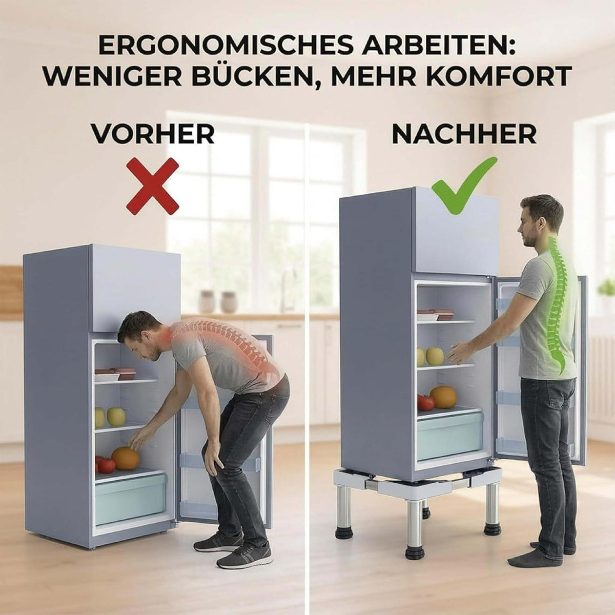 Kühlschrank Untergestell – Höhenverstellung 39-41cm für mehr Stauraum