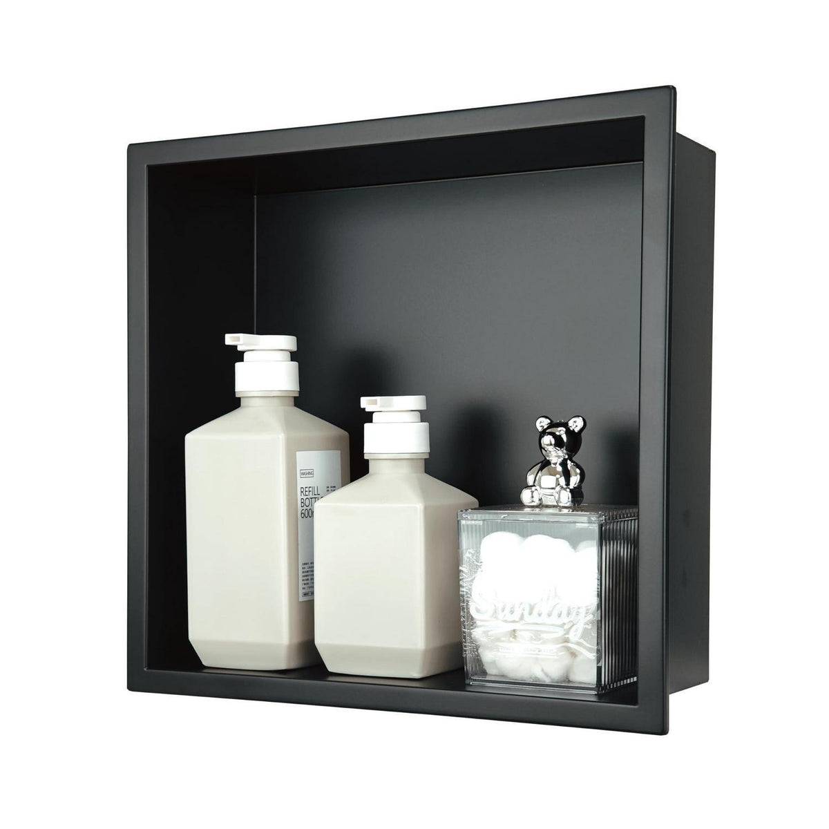 Wandmontierter Duschschrank Schwarz 30x30cm Edelstahl Duschablage