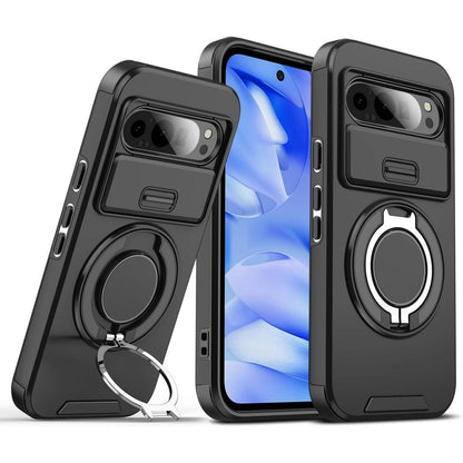 Google Pixel 9 Pro XL Hülle mit Ring Ständer & Kameraschutz, Schwarz