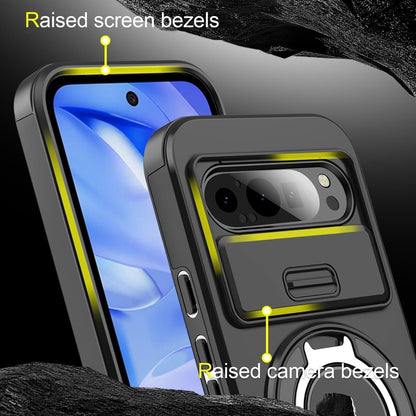 Google Pixel 9 Pro XL Hülle mit Ring Ständer & Kameraschutz, Schwarz