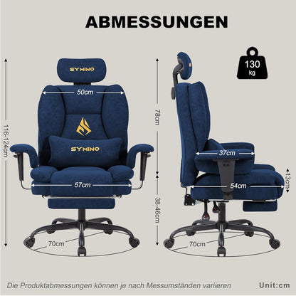 Gaming Stuhl mit Fußstütze, verstellbar, dunkelblau