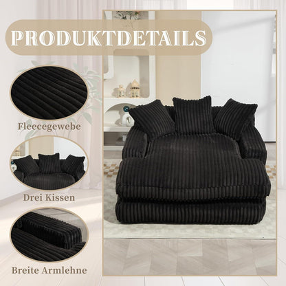 Bequemes Cord Schlafsofa mit Kissen – Wohnzimmer Lounge Sessel Schwarz