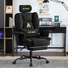 Gaming Stuhl mit Fußstütze, Ergonomisch, Schwarz in Lederoptik