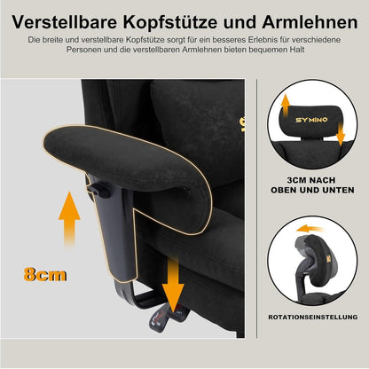 Gaming Stuhl mit Fußstütze, Ergonomisch, Schwarz in Lederoptik