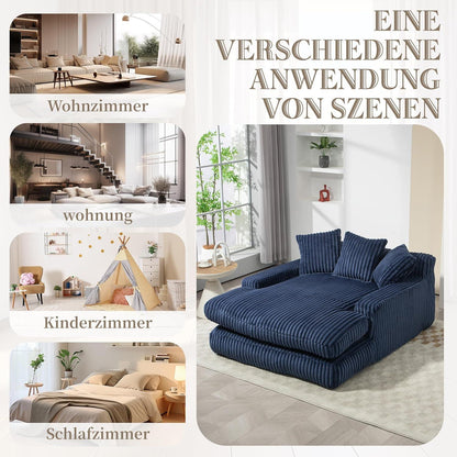 Bequemes Cord-Schlafsofa mit Kissen – Marineblau Loungesessel