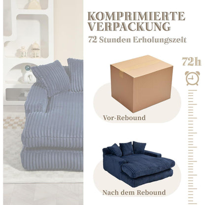 Bequemes Cord-Schlafsofa mit Kissen – Marineblau Loungesessel