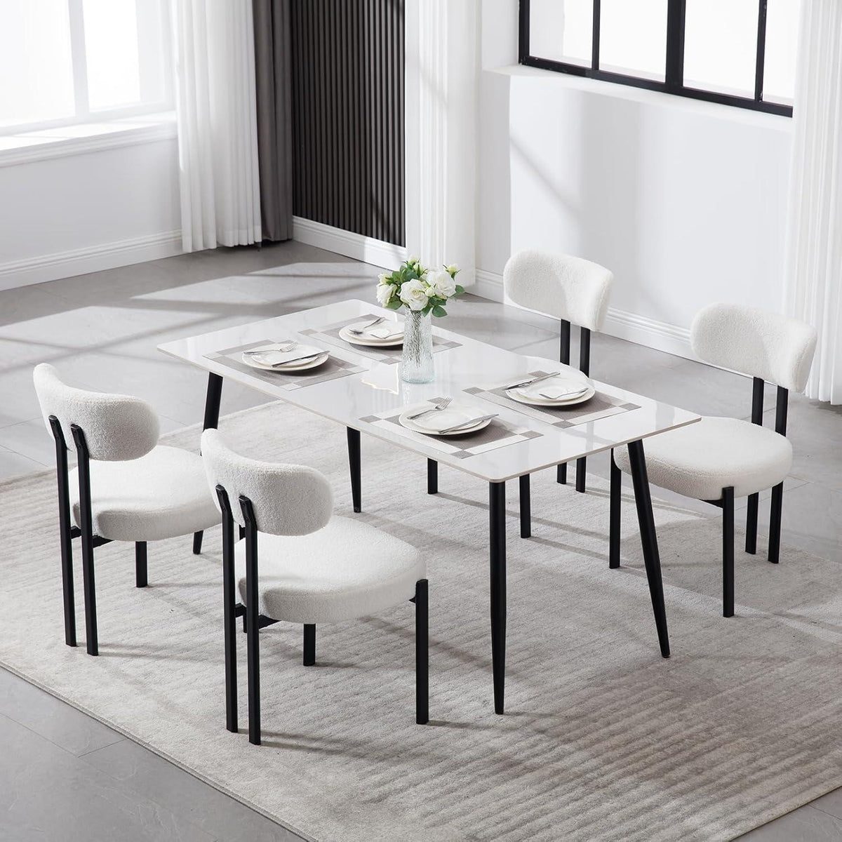 Ya-Home Esszimmerstühle 4er Set, Runde Boucle Stühle Weiß