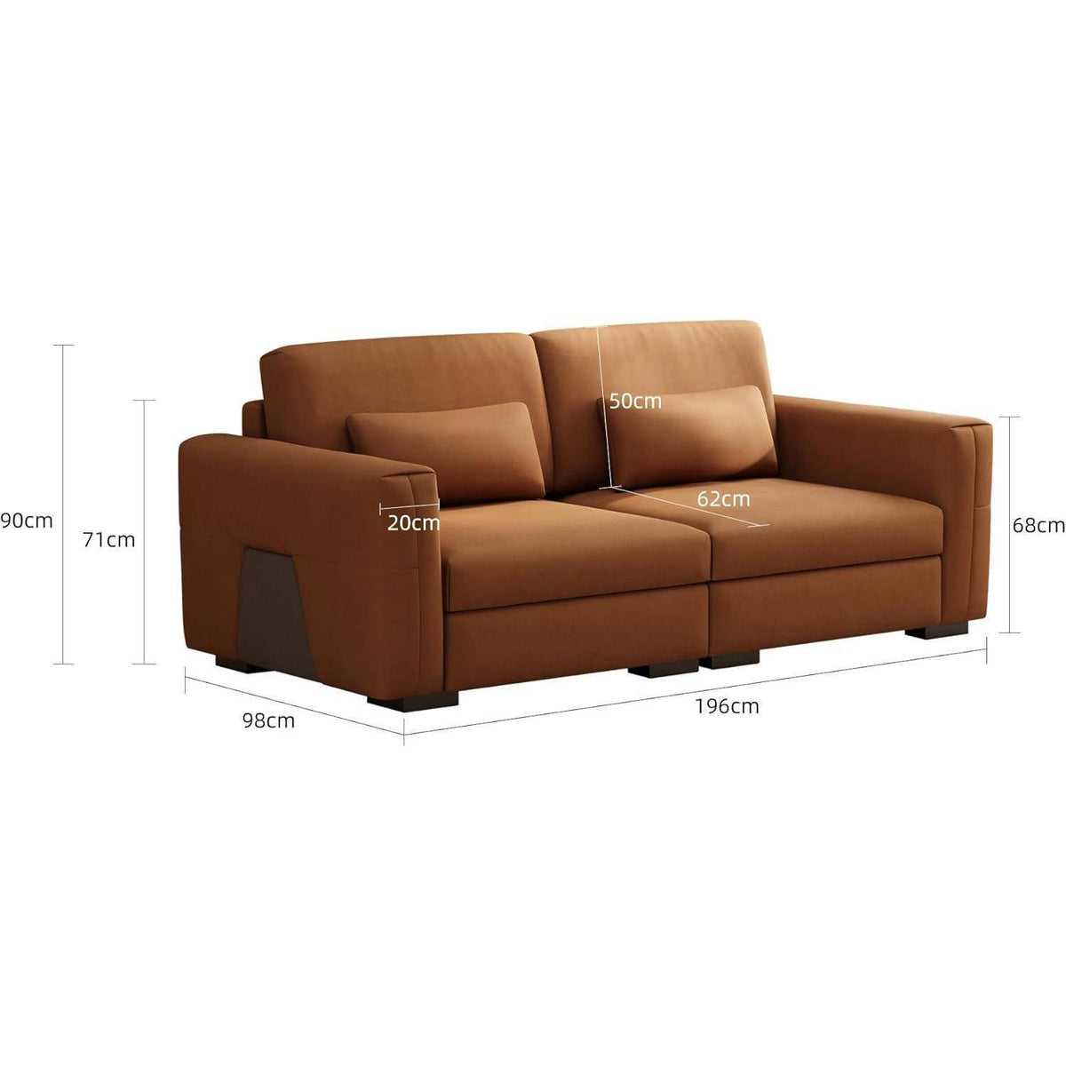 2-Sitzer Sofa Lederoptik 196cm – Bequemes Wohnzimmer Sofa