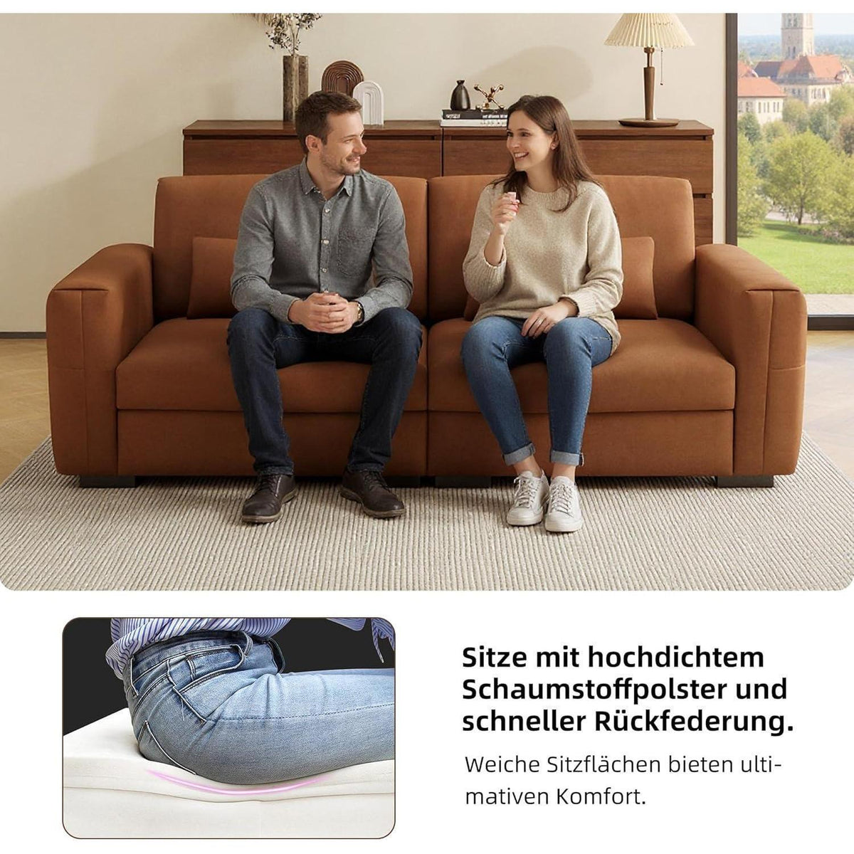2-Sitzer Sofa Lederoptik 196cm – Bequemes Wohnzimmer Sofa