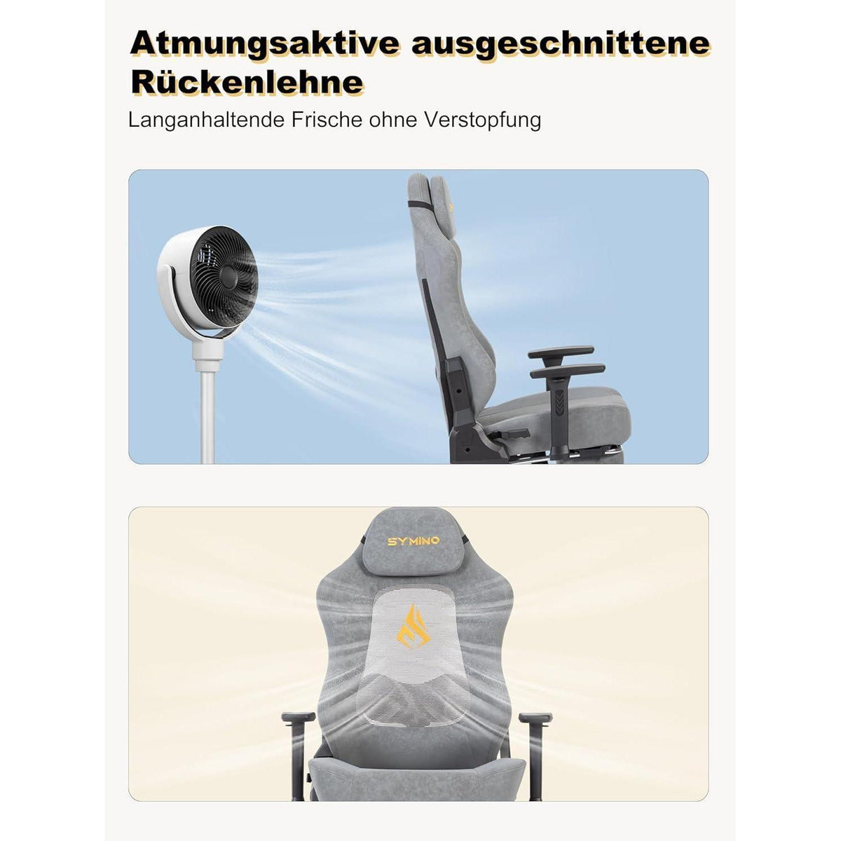 Gaming Stuhl mit atmungsaktiver Rückenlehne & 3D-Lendenstütze, Grau