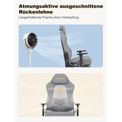 Gaming Stuhl mit atmungsaktiver Rückenlehne & 3D-Lendenstütze, Grau