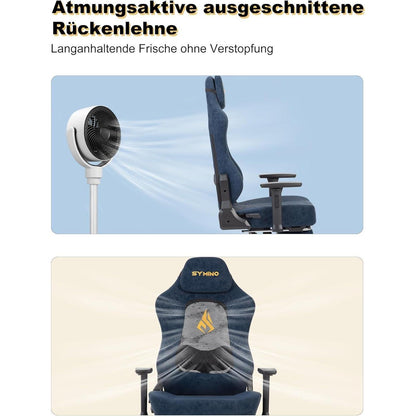Gaming Stuhl Dunkelblau mit 3D-Lendenwirbelstütze & Wippfunktion