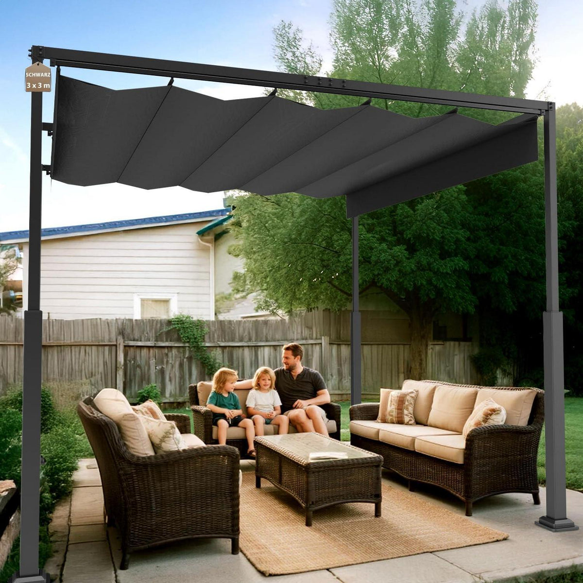 Verstellbare Pergola 3x3m – Terrassenüberdachung Stahl & Polyester