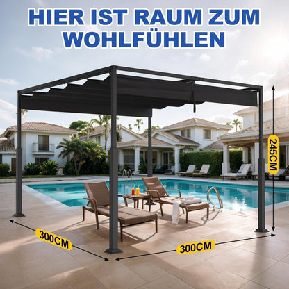 Verstellbare Pergola 3x3m – Terrassenüberdachung Stahl & Polyester