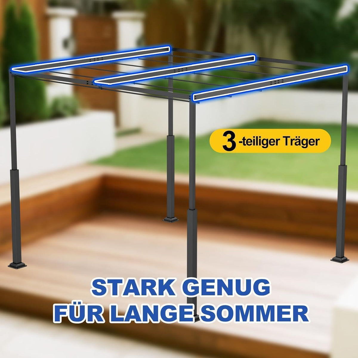 Verstellbare Pergola 3x3m – Terrassenüberdachung Stahl & Polyester