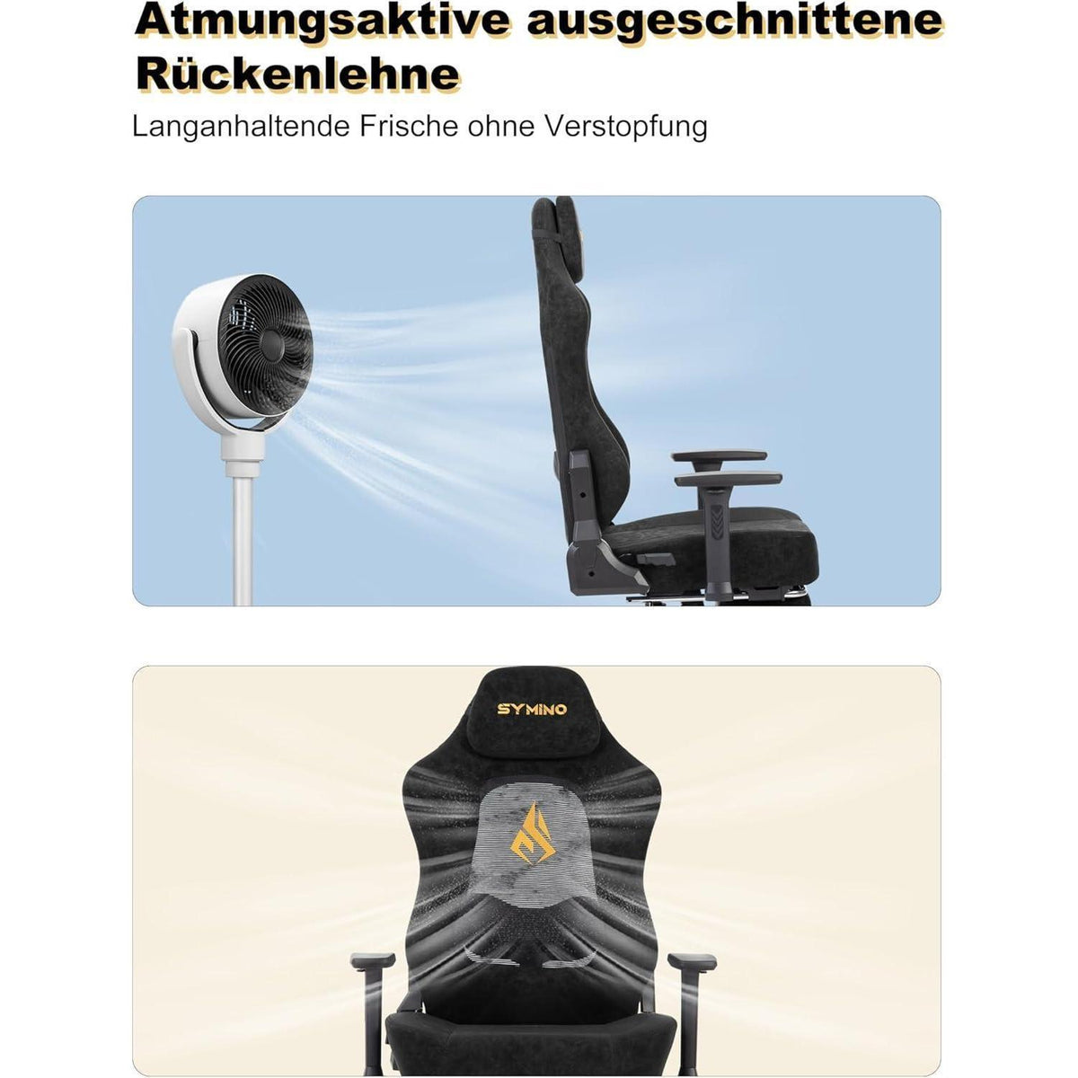 Gaming Stuhl mit atmungsaktiver Rückenlehne & 3D-Lendenstütze