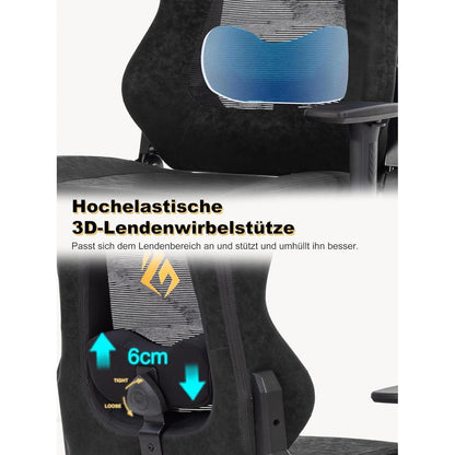 Gaming Stuhl mit atmungsaktiver Rückenlehne & 3D-Lendenstütze