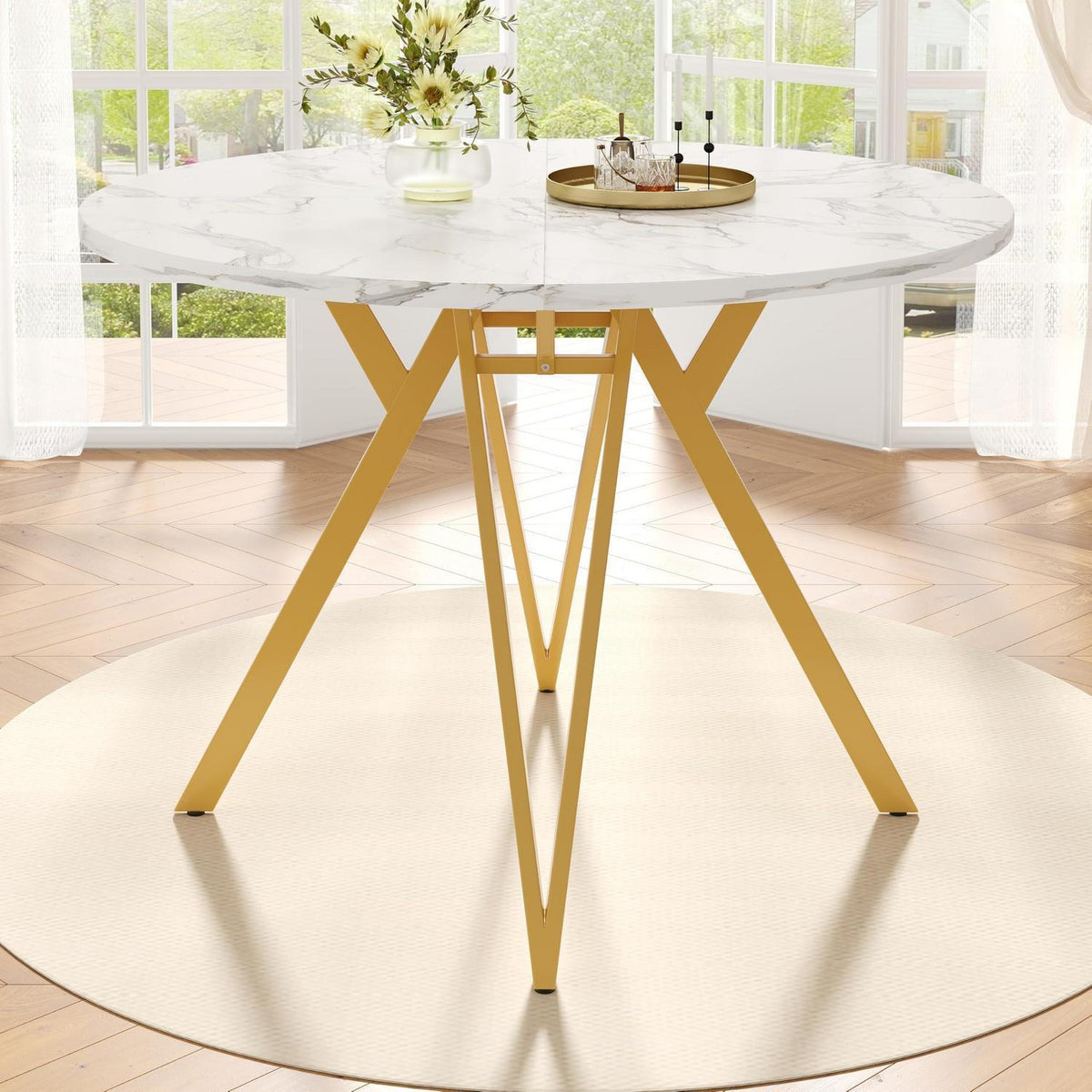 Runder Esstisch 100cm Marmor Optik – Modern & Stabil