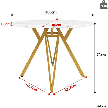 Runder Esstisch 100cm Marmor Optik – Modern & Stabil