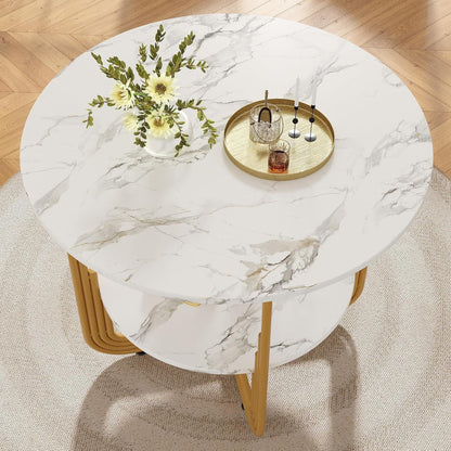 Runder Esstisch Weiß 80x80cm | Marmor Optik & Stauraum