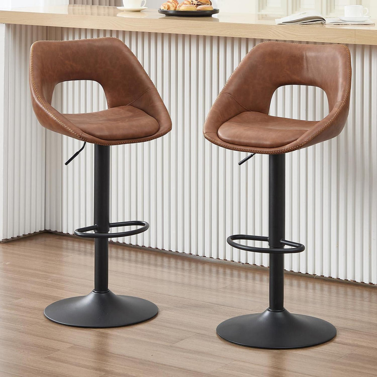 Barhocker Set 2er – Höhenverstellbar & Drehbar, Braun-Schwarz