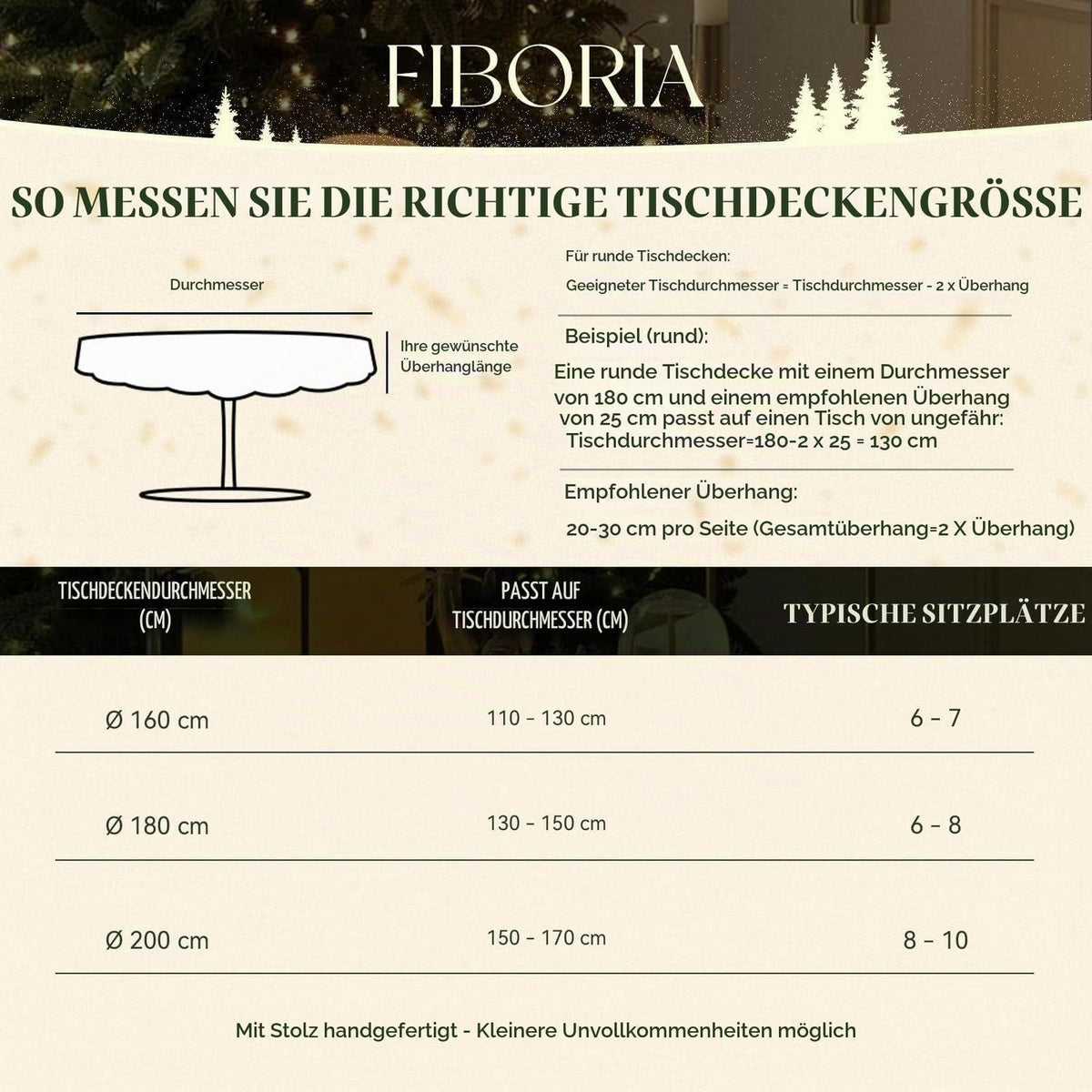 Runde Weihnachtstischdecke 200 cm Rot mit Weihnachtsbaum & Schneeflocken