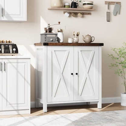 Sideboard mit 2 Fächern & 2 Türen – Weiß+Braun, 76x40x80cm