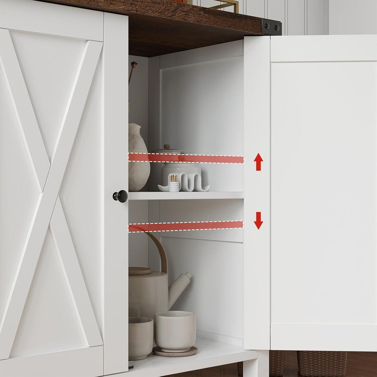 Sideboard mit 2 Fächern & 2 Türen – Weiß+Braun, 76x40x80cm