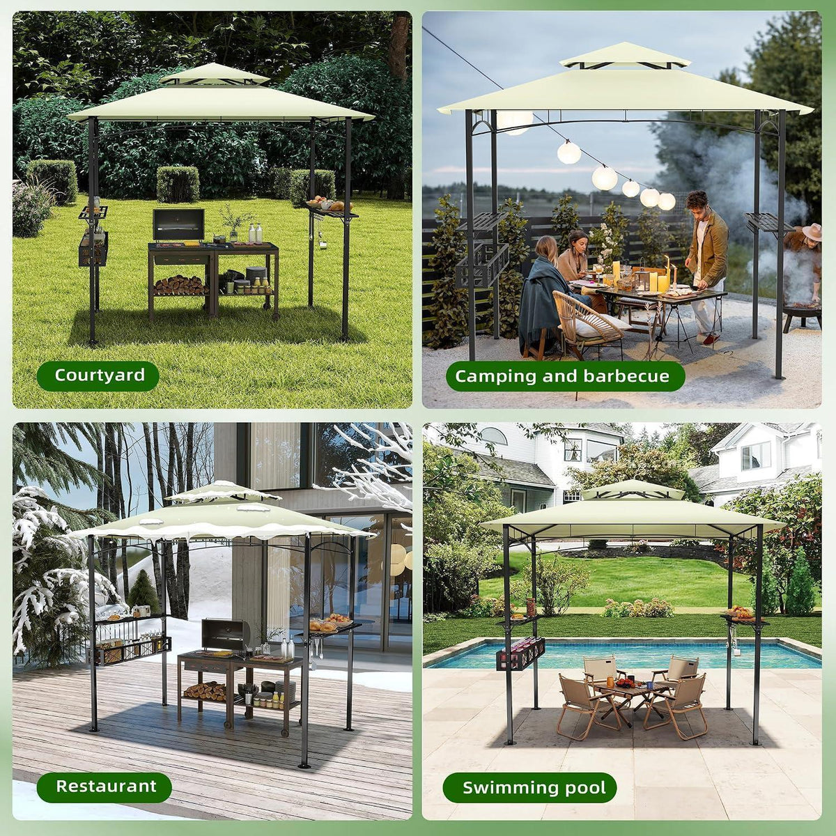 Grillpavillon 244x138 cm mit Bartresen & UV-Schutz – Beige