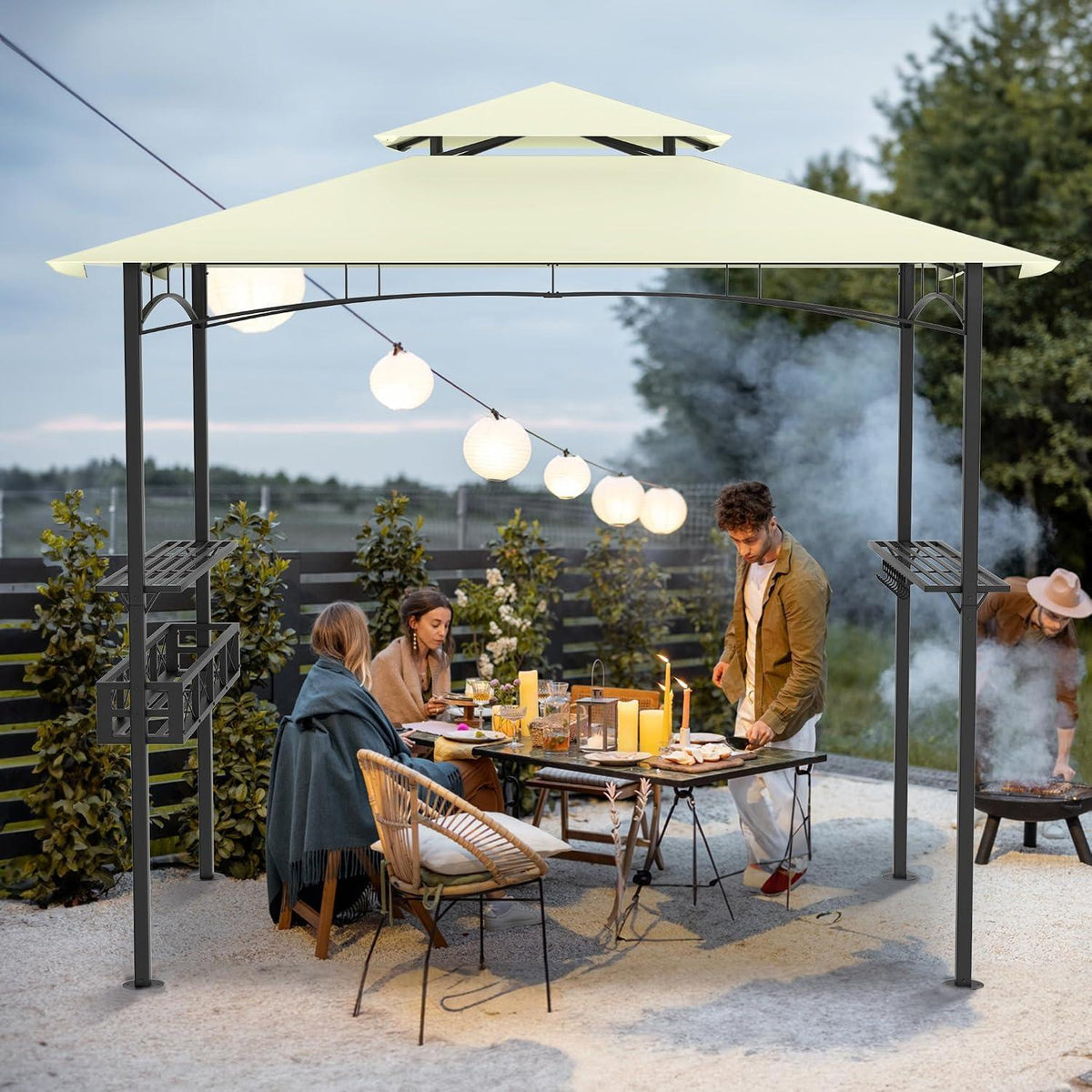 Grillpavillon 244x138 cm mit Bartresen & UV-Schutz – Beige