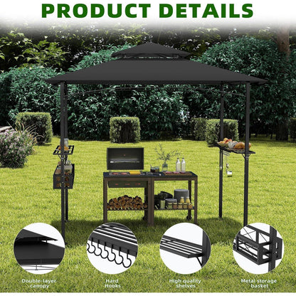 Grillpavillon 244x138 cm mit Bartresen & UV-Schutz Schwarz