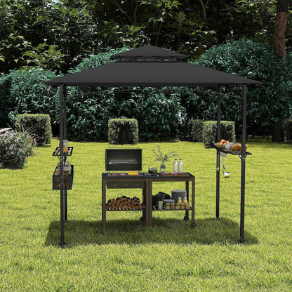 Grillpavillon 244x138 cm mit Bartresen & UV-Schutz Schwarz