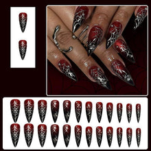 Halloween Stiletto Nägel Rot Schwarz Spinnennetz 3D Gothic