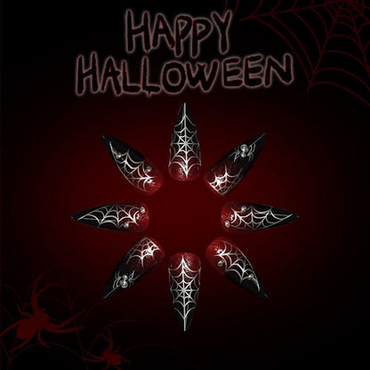 Halloween Stiletto Nägel Rot Schwarz Spinnennetz 3D Gothic
