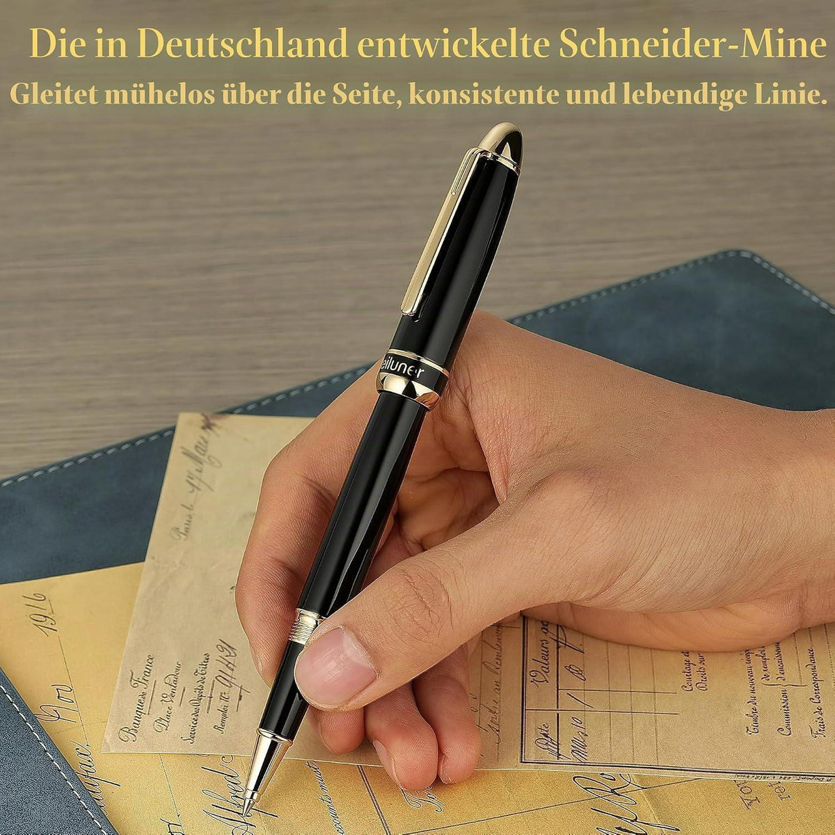 Tintenroller 24K Gold | Luxus Schreibstift mit Piano Lack