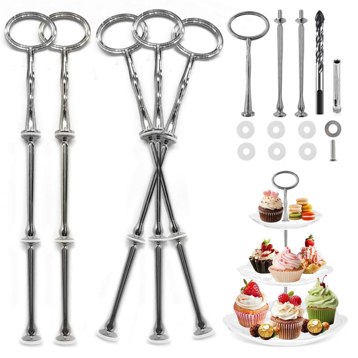 Silberne Etageren Stangen Set – 5 Stück zum Selber Bauen