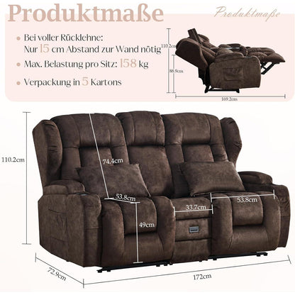 2-Sitzer Relaxsessel mit Liegefunktion & Kinosofa Braun