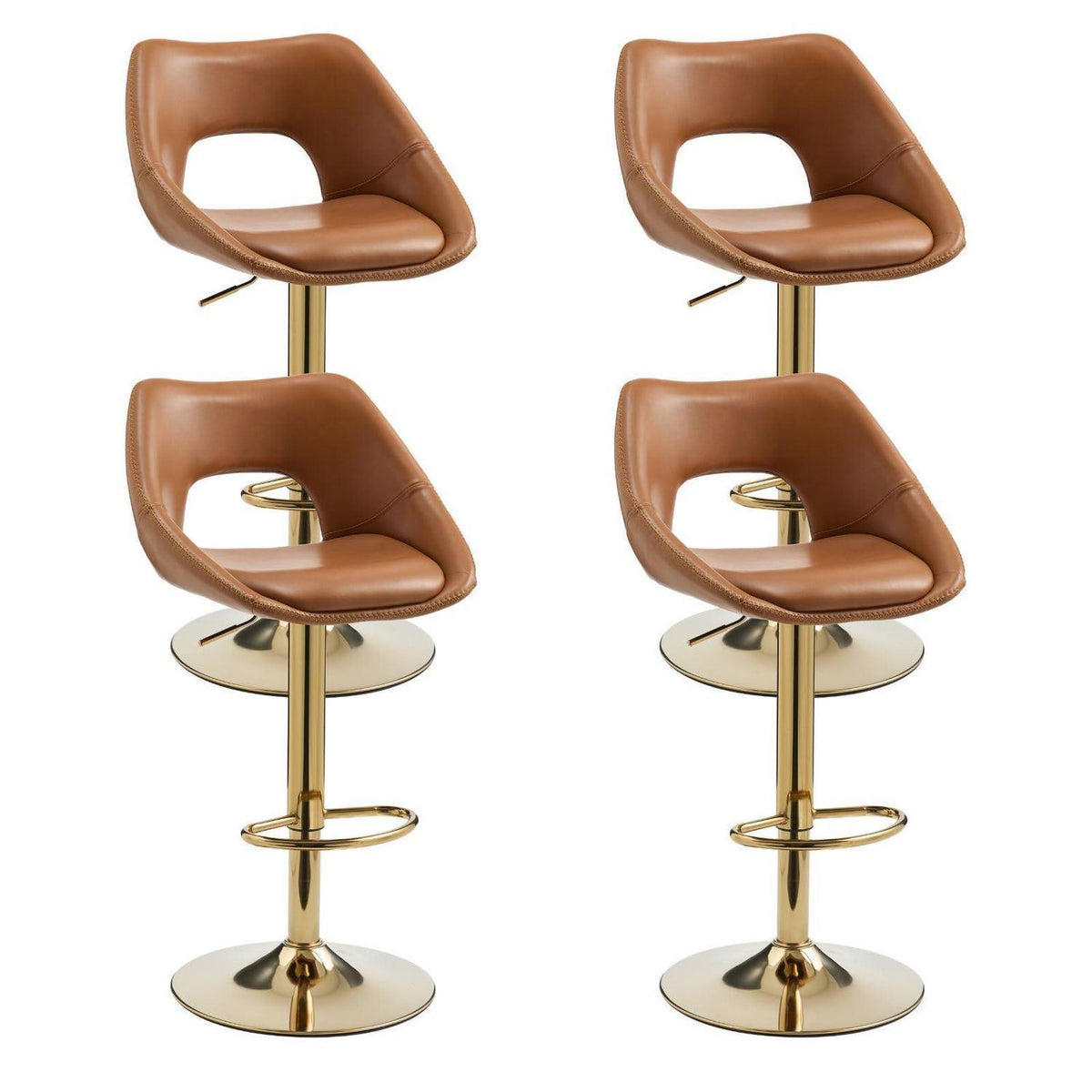 Barhocker Set 4er – Höhenverstellbar & Drehbar Braun-Gold