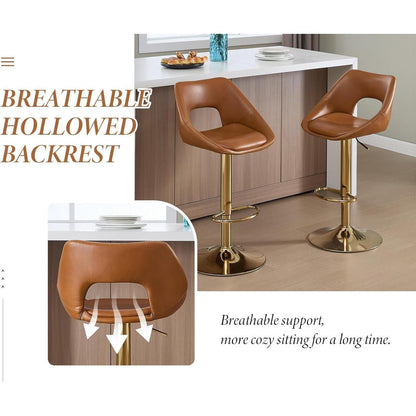 Barhocker Set 4er – Höhenverstellbar & Drehbar Braun-Gold