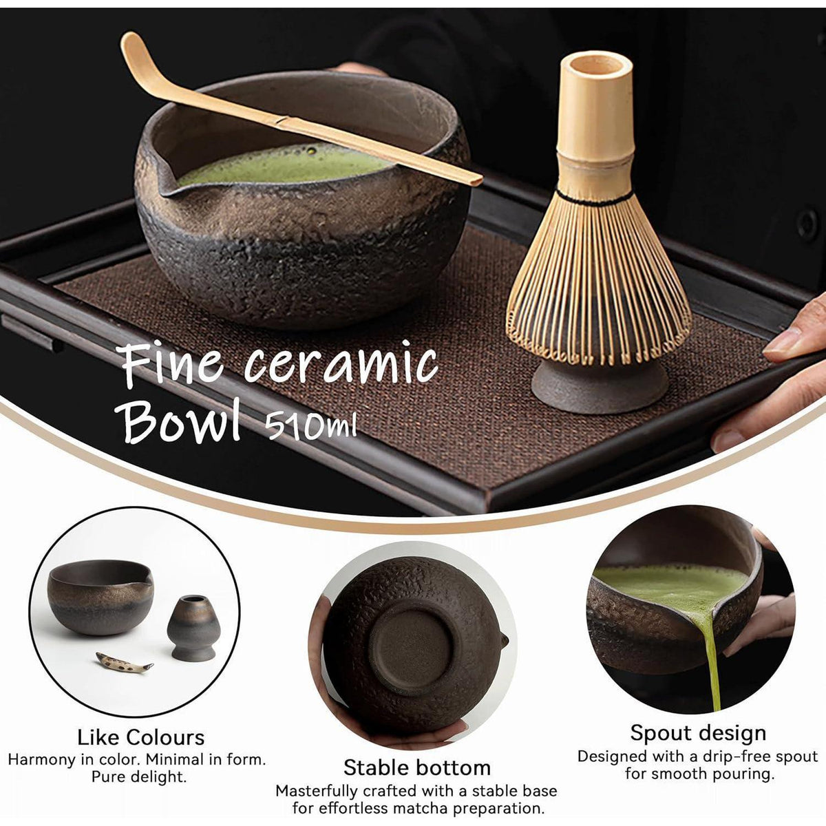 Matcha Set 8-teilig mit Bambus Schneebesen & Schale
