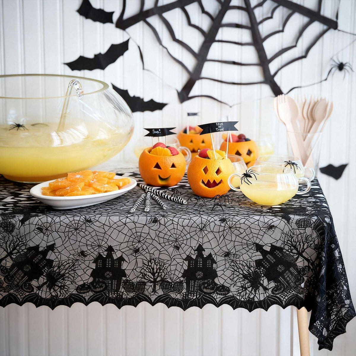 Halloween Tischdecke Schwarz Spitze 135x175 cm Wiederverwendbar