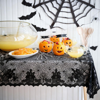 Halloween Tischdecke Schwarz Spitze 135x175 cm Wiederverwendbar