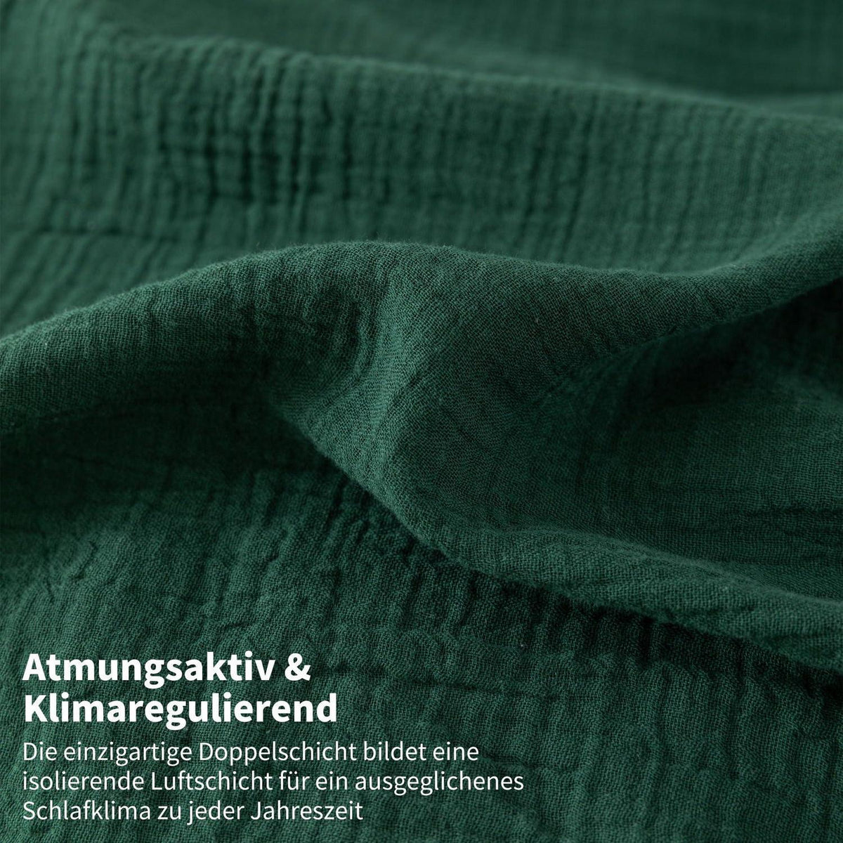 Doppelte Muslin Bettwäsche 200x200 Dunkelgrün Grau – 3-teilig