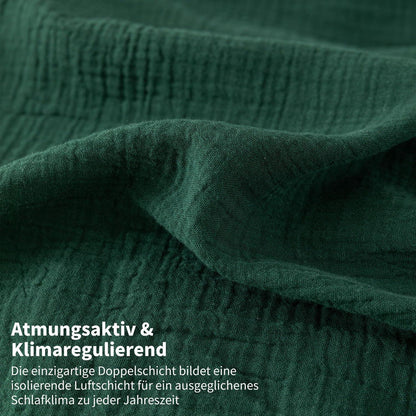 Doppelte Muslin Bettwäsche Dunkelgrün Grau 155x220 cm