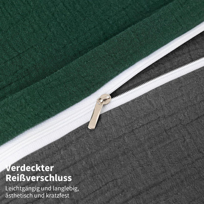 Doppelte Muslin Bettwäsche Dunkelgrün Grau 155x220 cm