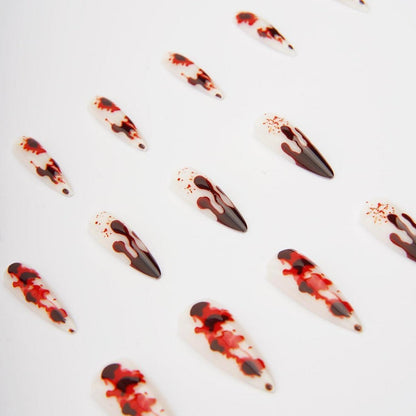 Stiletto Halloween Nägel Dunkel Rot Blood French Fake Nails