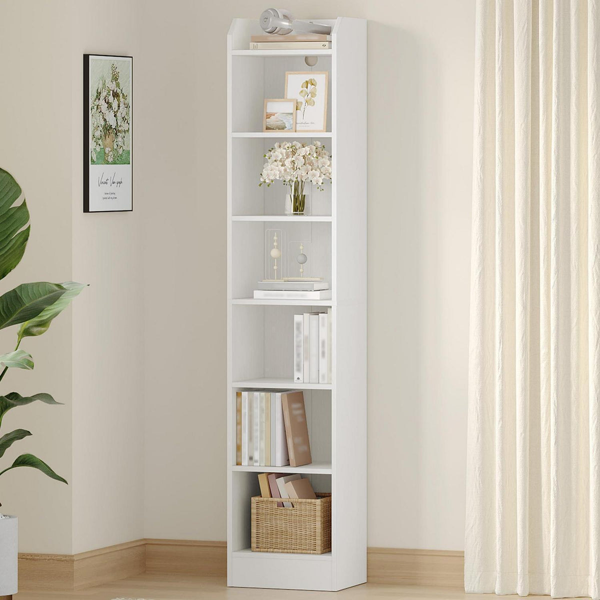7-stöckiges Bücherregal Weiß – Standregal für Wohnzimmer & Büro