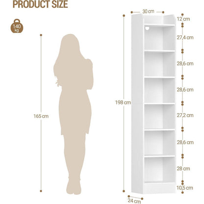 7-stöckiges Bücherregal Weiß – Standregal für Wohnzimmer & Büro
