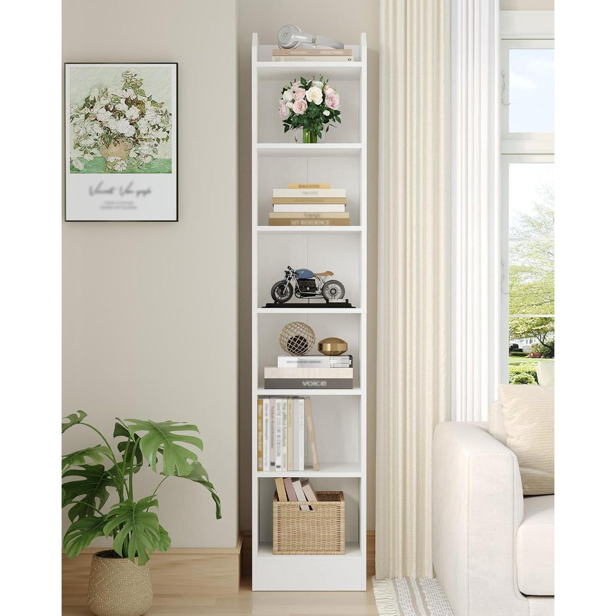 7-stöckiges Bücherregal Weiß – Standregal für Wohnzimmer & Büro